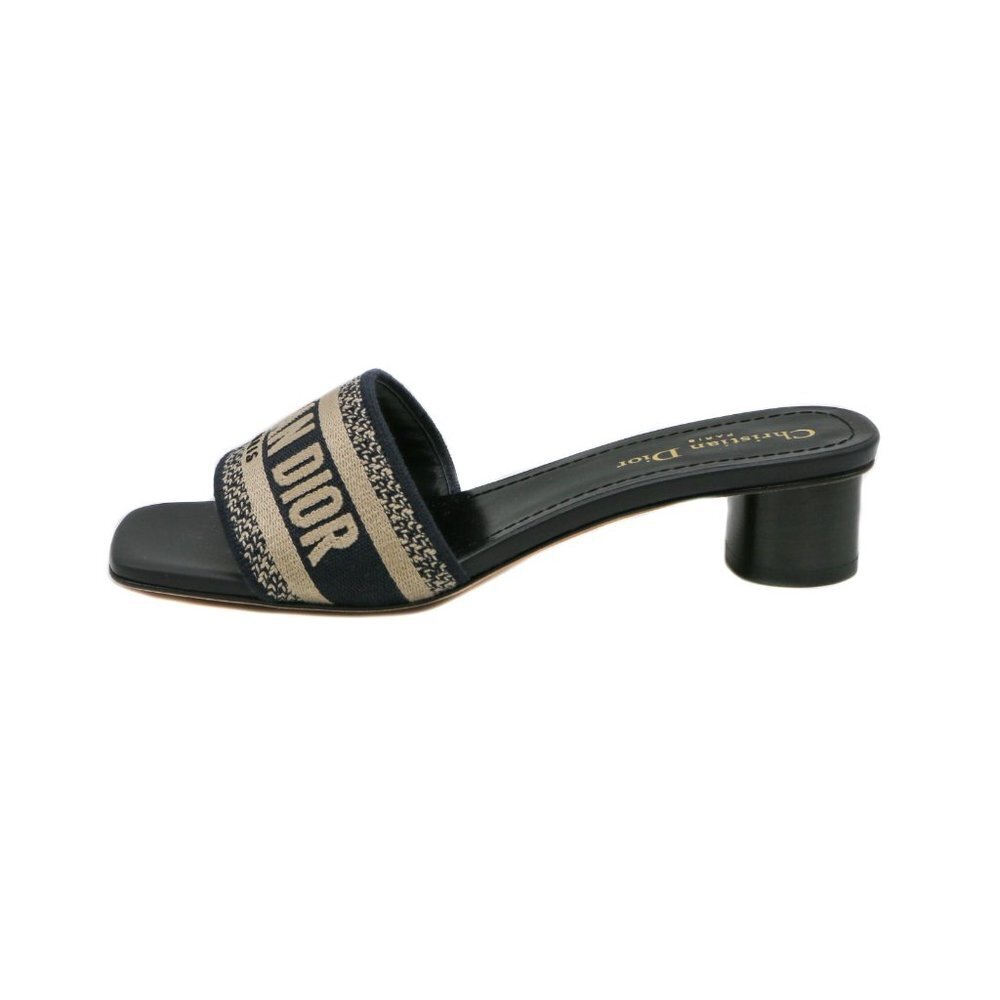 12688 - Christian Dior Dway Heeled Slide Dark Blue Embroidered Cotton Size 37 - Picture 4 of 8